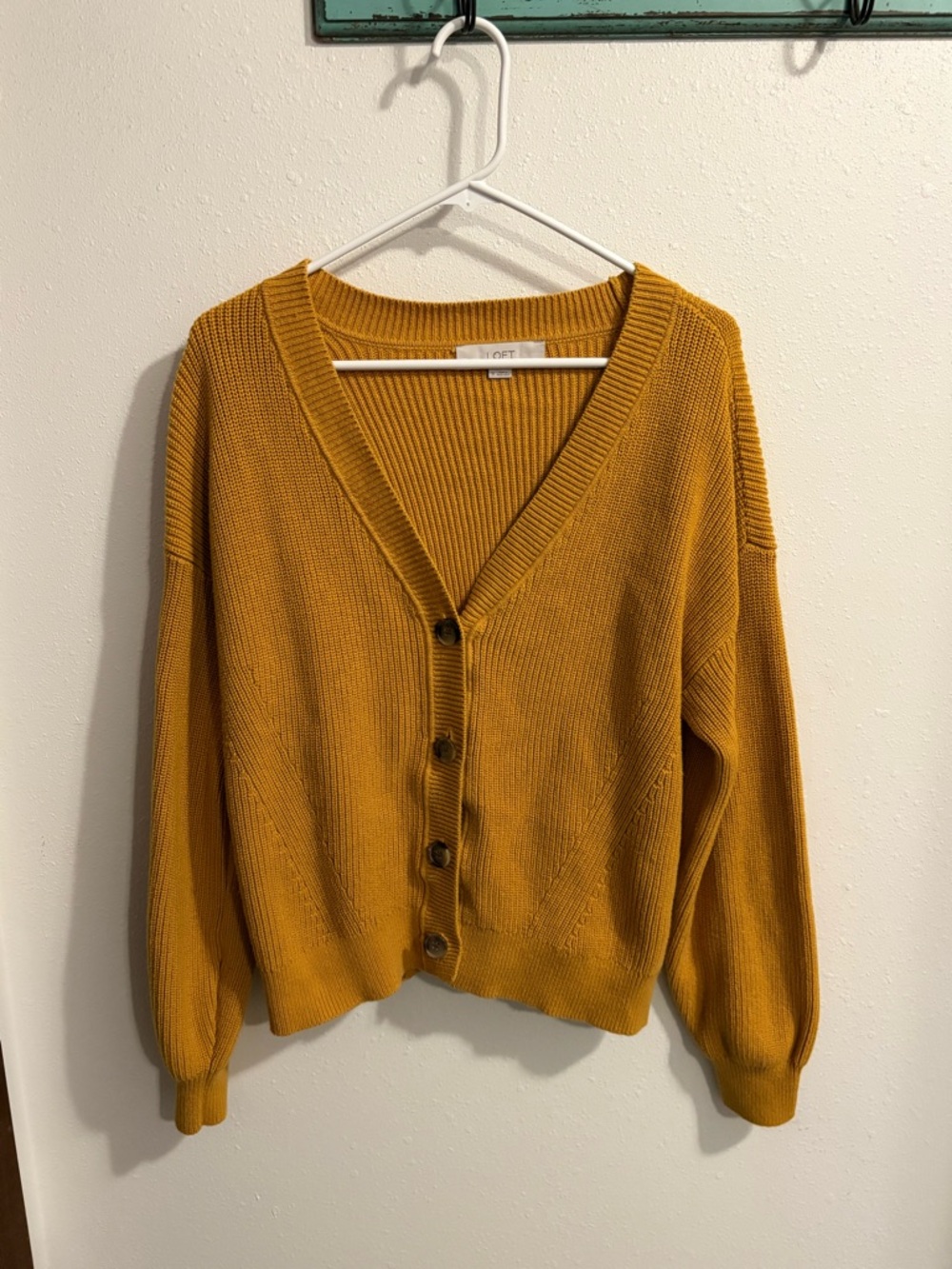 LOFT Golden Mustard Yellow V-Neck Button Front Cardigan Size XL